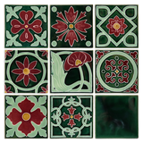 Art Nouveau Dark Green 4 Dots Flower XL