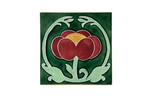 Art Nouveau Dark Green Flower with Leaves Large