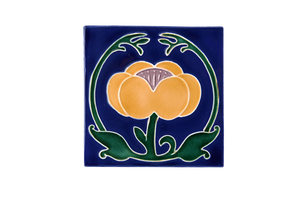 Art Nouveau Navy Flower with Leaves Large