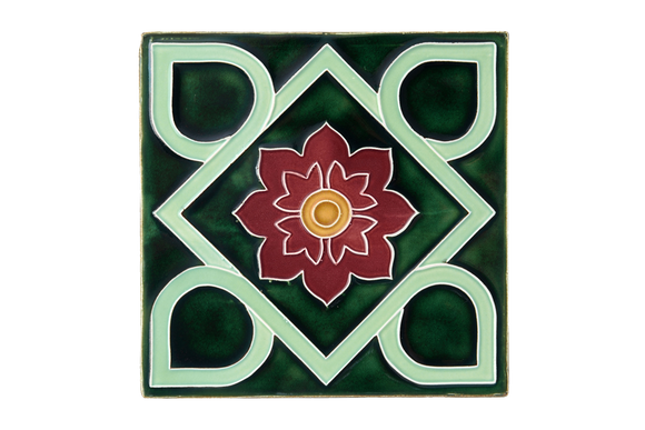 Art Nouveau Dark Green Square Flower XL