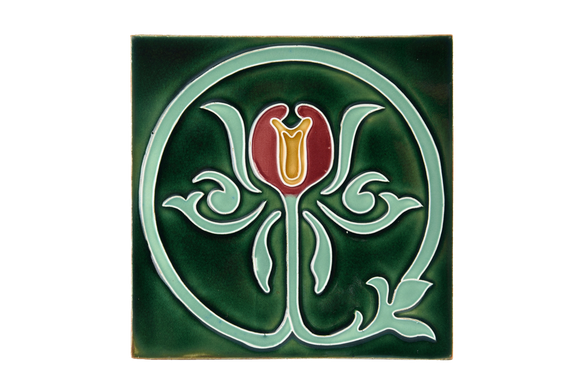 Art Nouveau Dark Green Circle Lily XL
