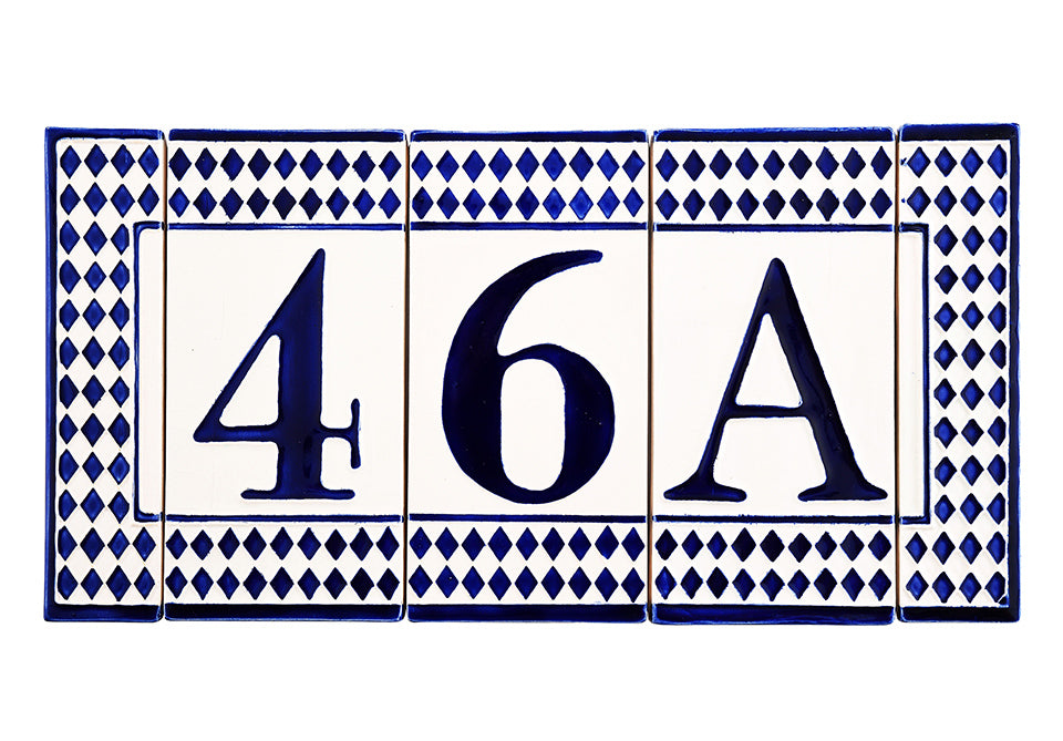 Blue Diamond House Number Letter De Kleipot Handmade Tiles