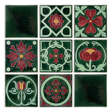 Art Nouveau Dark Green Flower with Leaves Large