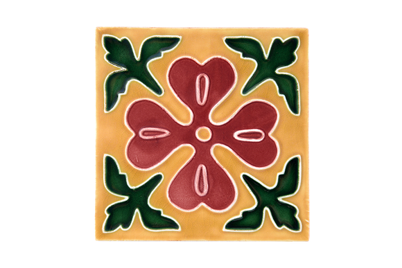 Art Nouveau Yellow Corner Leaves Flower XL