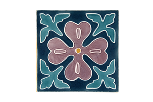 Art Nouveau Teal Corner Leaves Flower XL