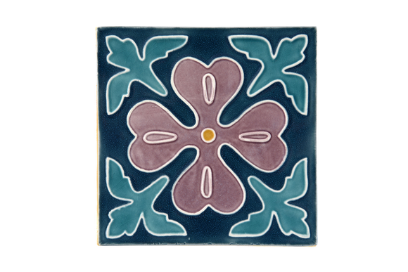 Art Nouveau Teal Corner Leaves Flower XL