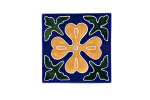 Art Nouveau Navy Corner Leaves Flower Large