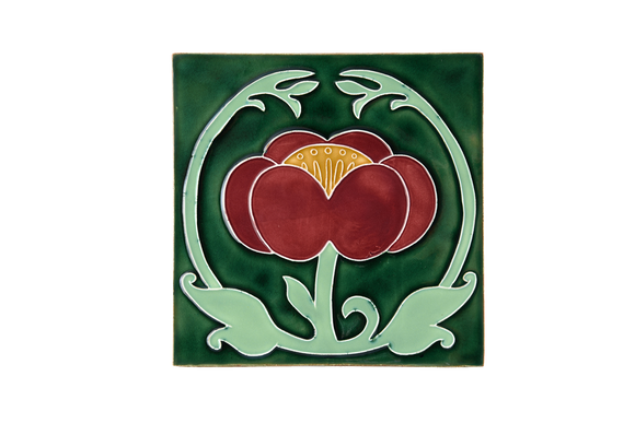 Art Nouveau Dark Green Flower with Leaves Large