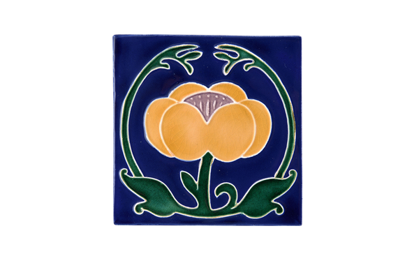 Art Nouveau Navy Flower with Leaves Large