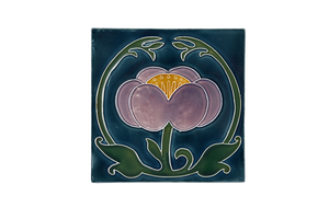 Art Nouveau Teal Flower with Leaves Large