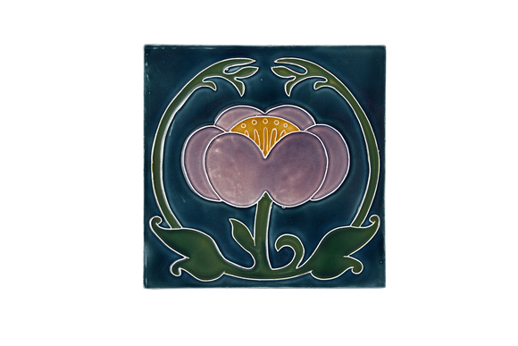 Art Nouveau Teal Flower with Leaves Large