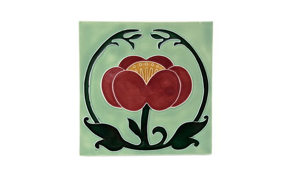 Art Nouveau Mint Flower with Leaves Large