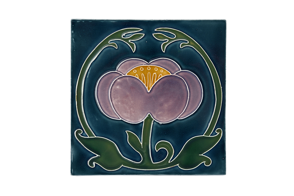 Art Nouveau Teal Flower with Leaves XL