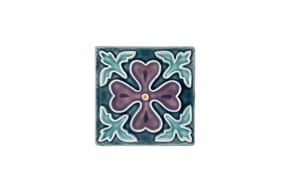 Art Nouveau Teal Corner Leaves Flower Mini