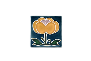 Art Nouveau Teal Flower with Leaves (yellow flower) Mini