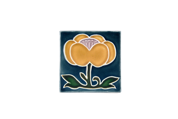 Art Nouveau Teal Flower with Leaves (yellow flower) Mini