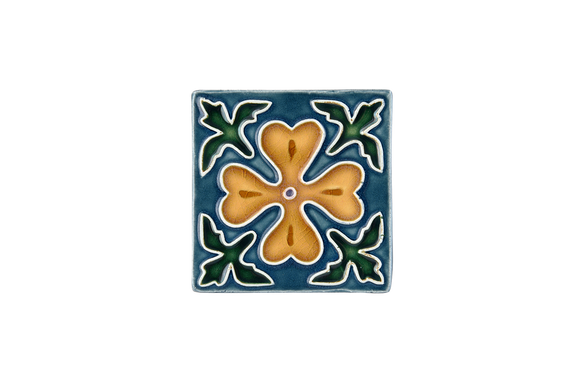 Art Nouveau Teal Corner Leaves Flower (yellow flower) Mini