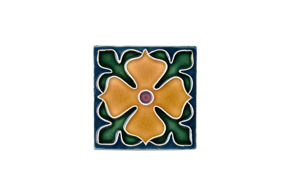 Art Nouveau Teal Large Flower (yellow flower) Mini