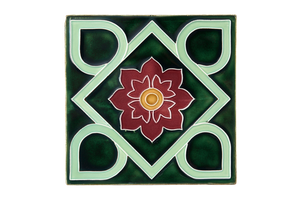 Art Nouveau Dark Green Square Flower XL