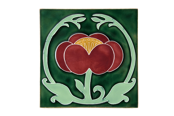 Art Nouveau Dark Green Flower with Leaves XL