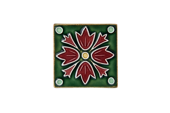 Art Nouveau Dark Green 4 Dots Flower Mini